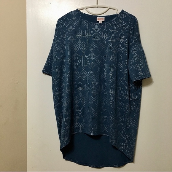 LulaRoe blue and silver detail tunic shirt - Picture 3 of 5